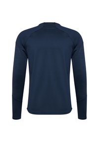 Langärmliges Athletikshirt in Marineblau, mit glatter Textur, Raglanärmeln und subtilen gestreiften Akzenten an den Seiten.