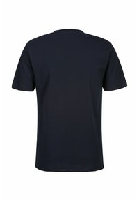 Navyblauwe katoenen t-shirt met ronde hals, korte mouwen en een effen achterkant zonder logo's of patronen. Soepele textuur.