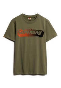 Superdry & Co FLOCKED FADE GRAPHIC - Camiseta estampada - khaki green marl