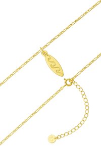 Zelta ķēdes kaklarota ar izstieptu, iegravētu piekariņu viļņu rakstiem. Regulējama garuma ar apliņu aizdari un mazu piekariņu detaļu.