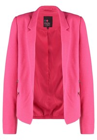 Ljusrosa blazer med texturerad yta, reverskrage och silverdetaljer. Fodrad inredning och öppen framsidan.