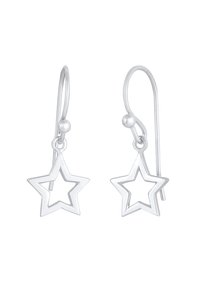 Sterling sølv stjerneformede øreringe med åbent design, featuring en krog-lukning og små perle accenter.