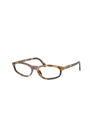 Prostokątne okulary w kolorze muszli żółwia z pełną oprawką z plastiku i lekko zakrzywionymi zausznikami.