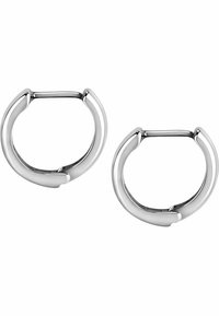 Silberne Creolen mit einem glatten, abgerundeten Design und einem dicken Band. Verfügt über einen Scharnierverschluss für einfaches Tragen. Polierte Oberfläche.