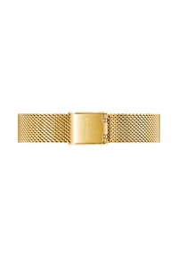 Gouden mesh armband met een gepolijste sluiting met de gravure "Victoria Hyde". De textuur is glad met een fijn geweven patroon.