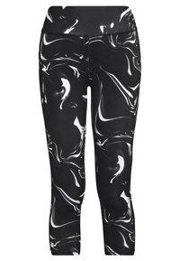 Leggings marmorizzati in bianco e nero realizzati in un tessuto morbido ed elastico, con una vita alta e un design aderente, tagliati a metà polpaccio.