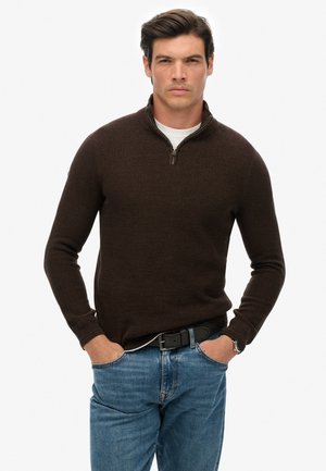TEXTURE HALF-ZIP  - Maglione - dark brown black