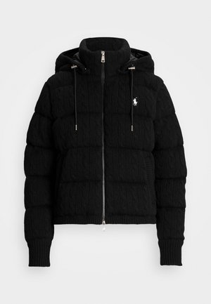 CABLE KNIT HOODED DOWN COAT - Bunda z prachového peří - black