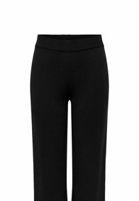 Pantaloni neri a gamba larga realizzati in tessuto morbido e texturizzato, con una vita a coste e una vestibilità dritta, che offrono comfort e libertà di movimento.