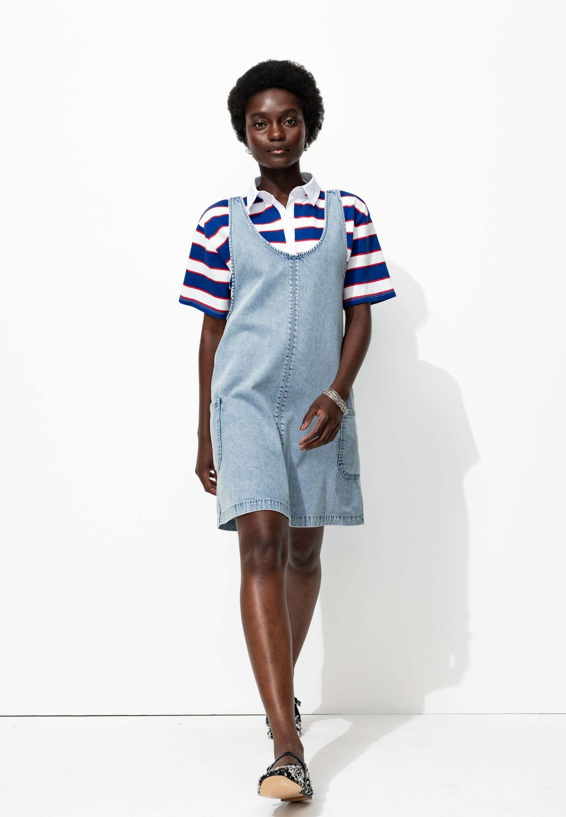 denim salopette dress Women's Long Denim Overall Dress With Frayed Hem
