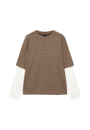 PULL&BEAR, DOUBLE-LAYER LONG SLEEVE - T-SHIRT - Long sleeved top - mottled brown