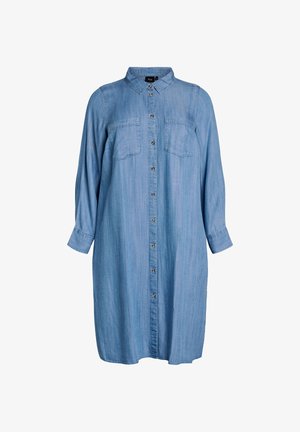 Hele sinine teksariidest särk-kleit, millel on nööbitav eesmine osa, kaks rinnataskut ja krae. Omadused: pikad varrukad ja lõdvestunud lõige.