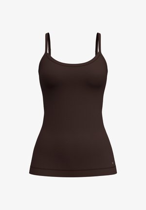 Bruine camisole met dunne banden, een ronde halslijn en een zachte textuur, ontworpen voor een aansluitende silhouet met een subtiele zoomafwerking.
