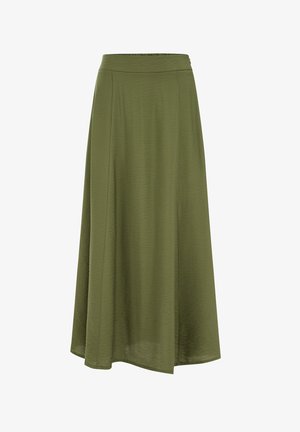 Gonna midi a linea A verde oliva con tessuto leggermente strutturato e vita aderente.