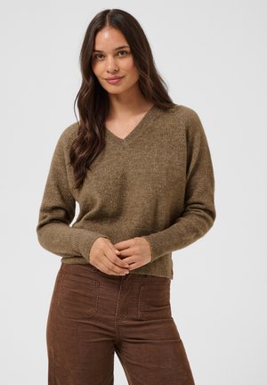 Kaffe, KANIEL V-NECK - Pullover - beige melange