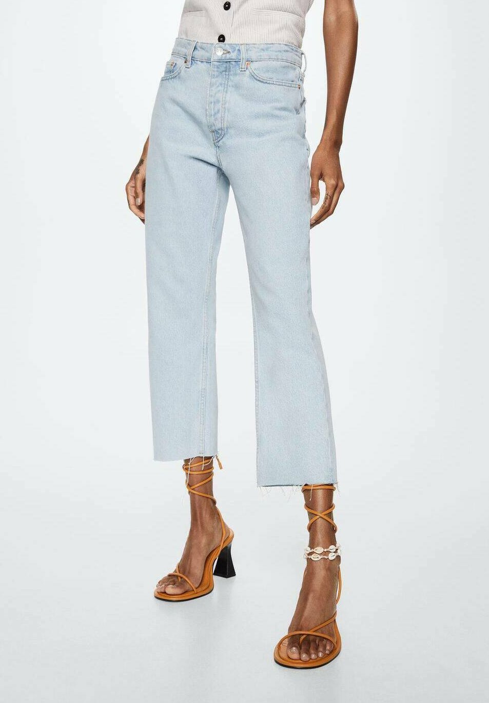Mango High-Waist Cropped Straight Jeans
