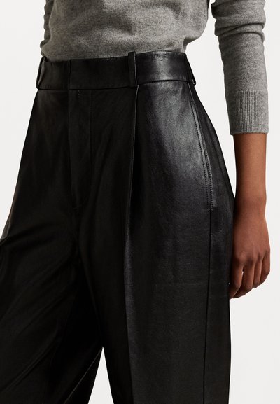 Polo Ralph Lauren PLEATED LEATHER PANT - Kožené nohavice - black
