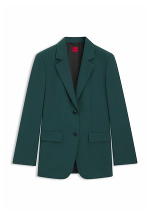 Blazer verde acqua realizzato in tessuto strutturato. Presenta due tasche frontali, rever a taglio e due bottoni. Fodera con un interno fantasia.