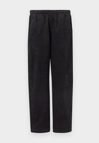 Μαύρο παντελόνι από κορντόρι με ελαστική μέση και ίσια πόδια, παρουσιάζεται επίπεδο πάνω σε λευκό φόντο.