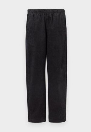 Μαύρο παντελόνι από κορντόρι με ελαστική μέση και ίσια πόδια, παρουσιάζεται επίπεδο πάνω σε λευκό φόντο.