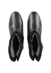 Schwarze Lederknöchelboots mit glatter Außenseite, weicher Kunstfellfütterung, seitlichen Reißverschlüssen und runder Zehenform.