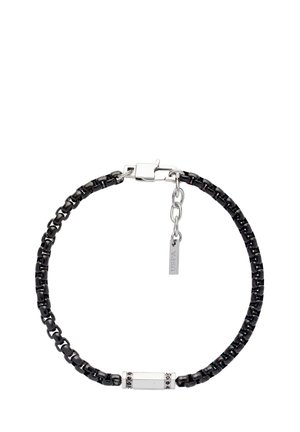 Bracciale a catena nera con piastra rettangolare in argento e moschettone, catena regolabile con targhetta USPA.