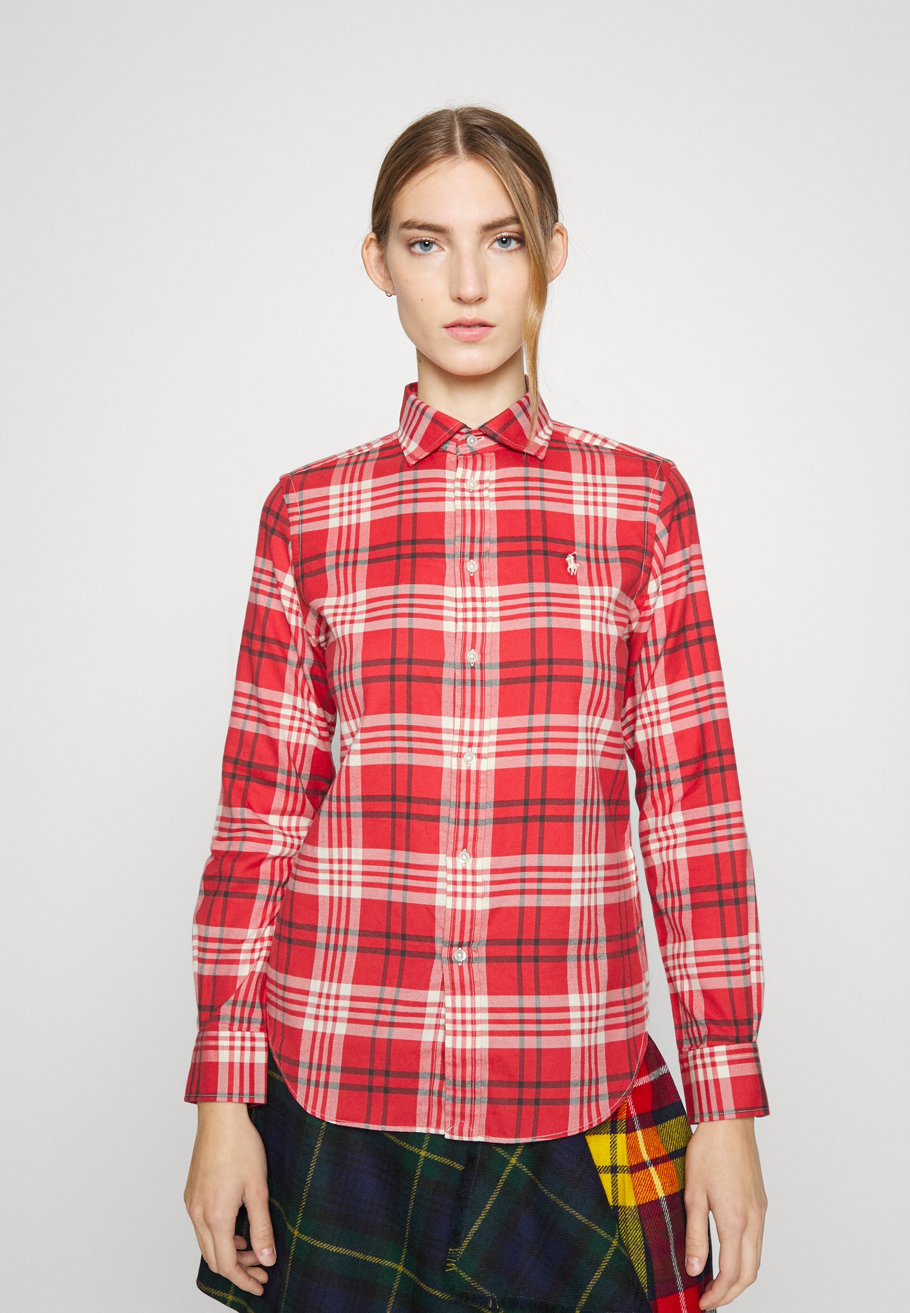 red plaid polo button down