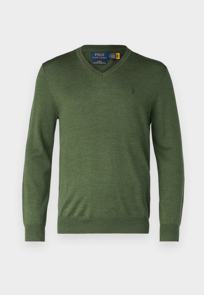 Polo Ralph Lauren SLIM FIT WASHABLE WOOL V-NECK JUMPER - Strikkegenser - classic olive heather
