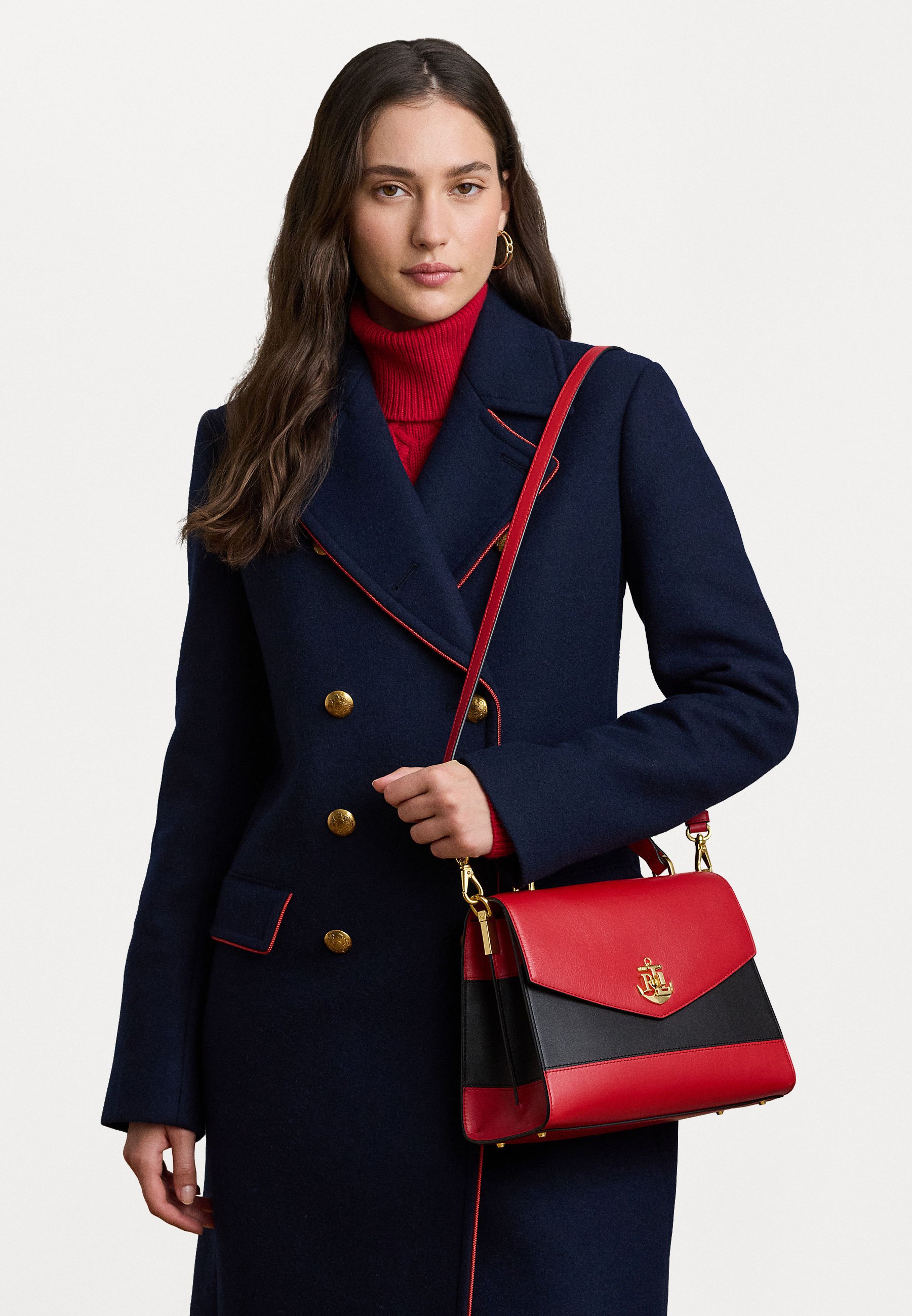 Lauren Ralph Lauren TWO TONE LEATHER MEDIUM FARRAH SATCHEL