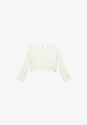 Hvid, cropped langærmet sweater med et tekstureret mønster og udvidede manchetter. Fremstillet af et blødt, let materiale.