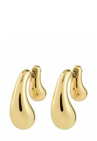 Kullast tooniga kõrvarõngad orgaanilise pisarakuju ja siledamatu, peegeldava pinnaga, varustatud kindla postitusega tagumise kinnitusega.