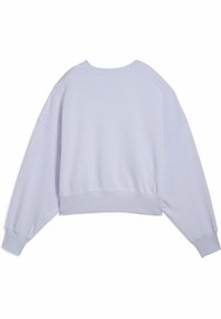 Sweat-shirt oversize à manches longues lavande clair avec poignets, ourlet et col rond côtelés, vu de dos.