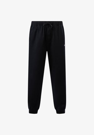 Pantaloni jogger neri con fascia elastica in vita con coulisse, tasche laterali, polsini elasticizzati e piccolo logo sulla coscia superiore.