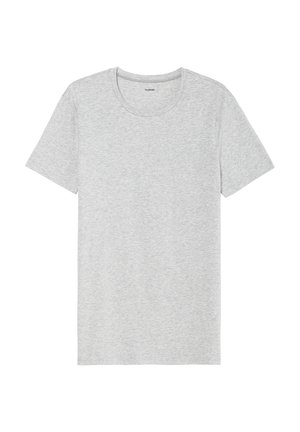 T-shirt gris à manches courtes, en tissu léger et doux. Ourlet droit, design classique à col rond, et texture chinée subtile.