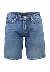 Lichte blauwe denim shorts met een klassieke snit. Voorzien van een voorkantzak, een enkele koperen knop en subtiele stikdetails.