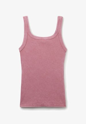 Rosa gerippter Tanktop mit quadratischem Ausschnitt und breiten Schulterträgern, aus einem strukturierten Stoff und mit minimalen Nähedetails.