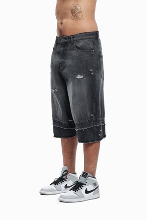 DOUBLE LAYER UNISEX - Calções de ganga - black washed