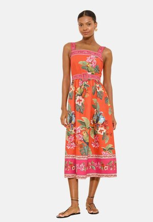 Lipsy, REGULAR FIT - FLORAL PRINT SQUARE NECK BELTED PROM MIDI DRESS . - Freizeitkleid - coral pink