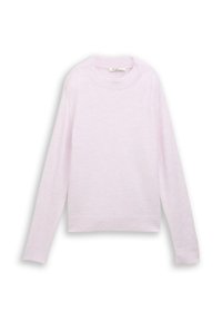 Pulover lung cu mânecă lungă, de culoare roz pal, cu decolteu rotund, fabricat dintr-un material moale, având manșete și tiv cu model côtillat. Design simplu, neîmpodobit.