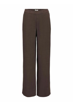 Pantalon droit marron foncé, ample, à jambes droites avec une ceinture élastique, présenté sur un fond blanc uni.