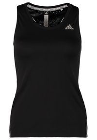 Débardeur de sport noir Adidas sans manches en tissu Climacell avec logo Adidas sur le haut gauche de la poitrine.
