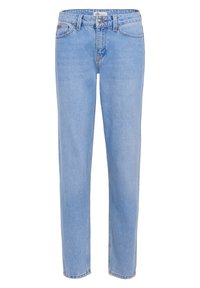 Jeans de mezclilla azul claro con un diseño de pierna recta, estilo de cinco bolsillos,gaon omnubnfuwrui lfaes ubicaciones lfa es archivo educativo binario ueaumoc