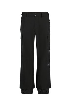 Pantalons cargo noirs avec une coupe ample, fabriqués en tissu durable. Les caractéristiques comprennent des poches zippées, des poignets élastiques et un patch logo.