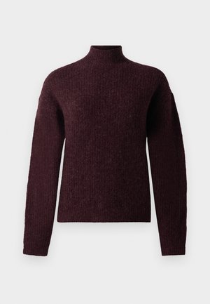 Bordový rolák vyrobený z texturované pleteniny, s dlouhými rukávy a slim fit designem, se žebrovaným vzorem.