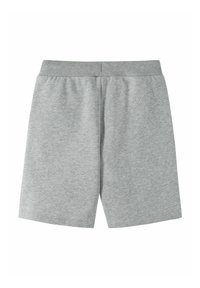 Gray shorts made of soft fabric, featuring an elastic waistband and a relaxed fit, with no visible pockets or detailing.