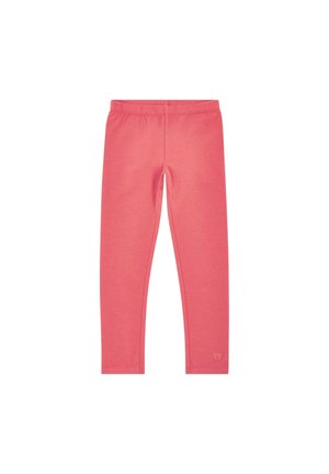 Eng anliegende Leggings aus einem leuchtend pinken Baumwollmischgewebe mit elastischem Bund, glatter Textur und kleinem Logodetail nahe dem Knöchel.