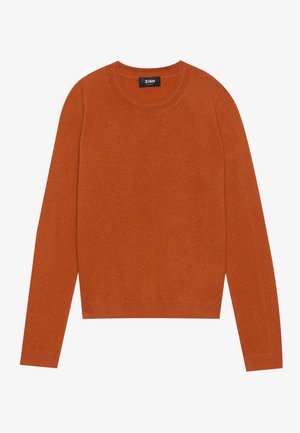 Jersey de manga larga con cuello redondo en un vibrante color naranja, hecho de un suave tejido de punto con una textura lisa, que presenta puños y dobladillo acanalados.