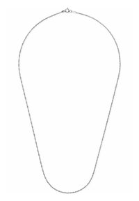 Collana argentata con un delicato design a catena attorcigliata. Presenta una chiusura sicura sul retro e ha una superficie liscia e lucida.