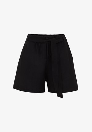 Sorte shorts lavet af letvægtsstof, med en bred talje og et bindebælte. Designet inkluderer to sidelommer og en afslappet pasform.