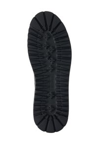 Semelle de chaussure en caoutchouc noir avec un motif de semelle comprenant des rainures et de petits signes plus pour une adhérence optimale. Le nom du fabricant "BOGNER" est visible.